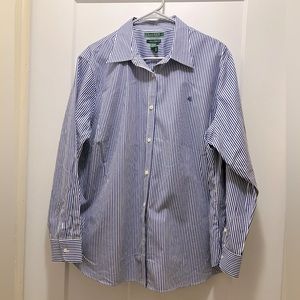 Lauren by Ralph Lauren blue and white striped button down Oxford style blouse 2X
